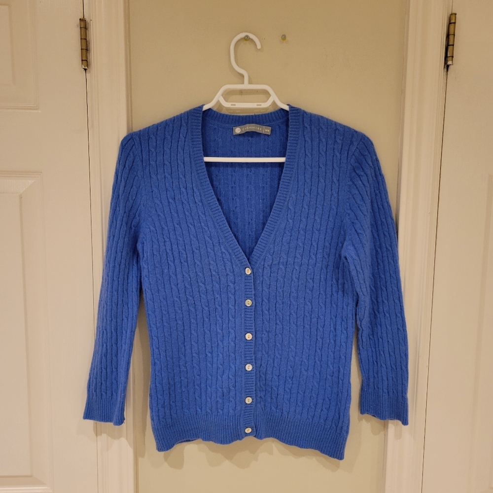 InCashmere Periwinkle Blue Cable Knit Cardigan